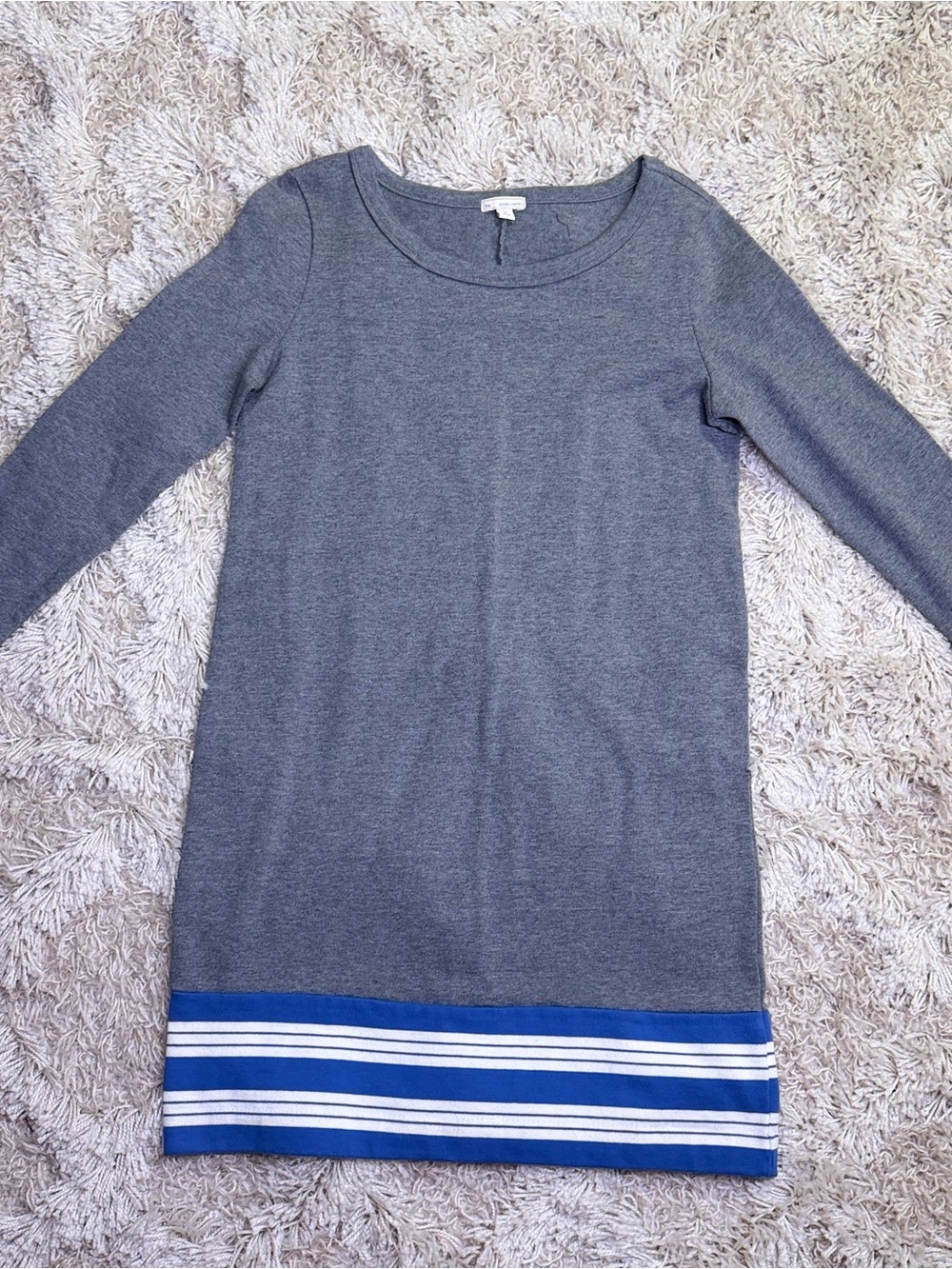 Gap Gray Blue White Stripe Hem Cotton Long Sleeve Shift Dress XS Preppy